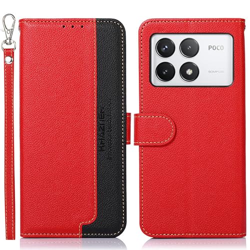 乐天商城 - POCO F6 Pro ケース 手帳型 POCO F6 Pro 手帳型ケース 耐衝撃 ストラップ付き [RFIDブロッキング] カード収納 横置きスタンド機能 高級PUレザー マグネット開閉式 便利 人気 おしゃれ カードポケット 財布型携帯 ケース レッド 送料無料