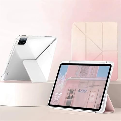 Rakuten - iPad mini6 iPad mini7 ケース 三つ折り 変形 5種スタンド機能 iPad mini A17 Pro ケース 薄型 軽量 おしゃれ グラデーション Apple Pencil 収納 背面 透明カバー 折り畳み ，ピンク (2)