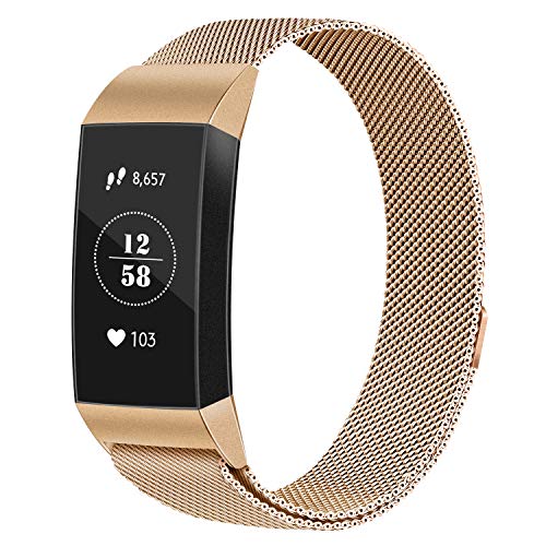 Rakuten - Fitbit Charge 3 バンド / Charge 4 ベルト 交換用 バンド 交換用バンド ミラネーゼループバンド 交換ベルト マグネットロック付き (ローズゴールド Large)