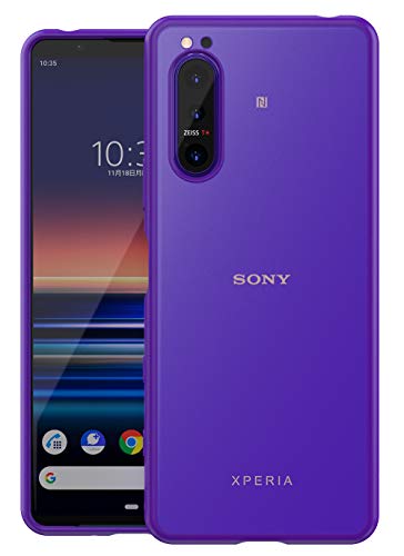 Rakuten - Xperia5 II SO-52A / SOG02 ケース 耐衝撃 衝撃 吸収 指紋防止 薄型 軽量 半透明 マット加工 黄ばみなし ストラップホール付き エクスペリア5 マークツー カバー TPUバンパー PCパネル (パープル+ホワイト)