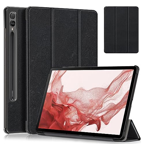 Rakuten - Samsung Galaxy TabS9 / S9FE / Samsung Galaxy Tab S10 FE ケース 保護ケース 10.9インチ 360°全面保護 軽量 薄型 耐衝撃 傷防止 PU レザー ハード 背面 三つ折 指紋防止 Samsung Galaxy TabS9 / S9FE / Galaxy Tab S10 FE ケース カバー (ブラック)