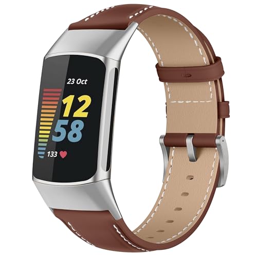 Fitbit charge 6 / 5 バンド PUレザー ベルト ソフト 柔軟性 ビジネス風 交換ベルト レディース&メンズ 革製ストラップ Fitbit charge 6 / 5 (ブラウン)