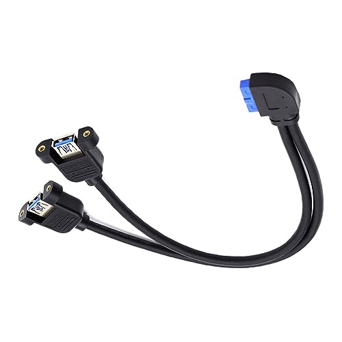 USBケーブル 直角 90度 5Gbps 2ポート USB 3.0メス - 19 / 20ピン ヘッダー スクリューマウントタイプ ケーブル 32cm