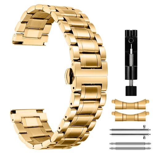 樂天商城 - スマートウォッチ ベルト 20mm バンド 交換ベルト ステンレス 簡単着脱 簡単調整 快適 ビジネス メタル 耐久性 色あせ防止 日常 ジム 筋トレ ヨガ メンズ レディース ゴールド