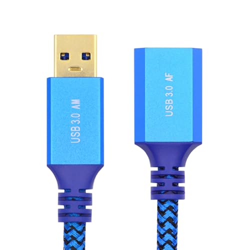 USBケーブル 5Gbps USB 3.0 Type-A オス - USB3.0 A メス延長編組ケーブルスリーブ ブルー ディスク SSD カメラデータ用 0.3m U3-085-AF-0.3M-XY