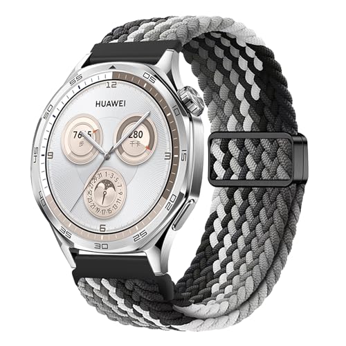 Huawei Watch GT 6 Pro GT 6 GT 5 Pro GT 5 4 46mm Huawei Watch 5 4 46mm Ultimate 2 Ultimate ベルト 22mm バンド 交換ベルト 編組ストラップ 磁気バックル付き 交換用ストラップ 用ベルト - 黒と白