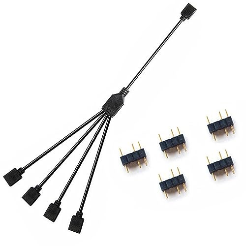 ARGBファン用電源ケーブル 5V3ピン 4分岐ケーブル 30cm LED用延長ケーブル アドレサブル ARGBヘッダーコネクタ RGBファンやLEDテープ増設用半田レス （5つオスオスアダプタ付き）