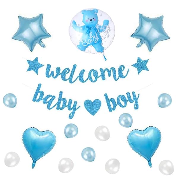 ベビーシャワー バルーン ガーランド 飾り welcome baby boy かわいい 性別発表 出産お祝い パーティーセット (ブルー / 男の子用)