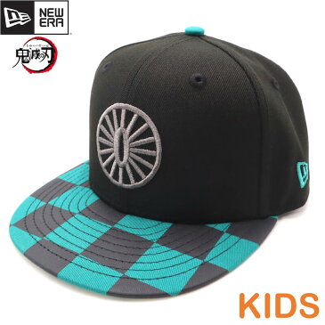 キッズサイズ ニューエラ NEWERA キャップ 鬼滅の刃 コラボ 炭治郎 黒×緑 YOUTH 9FIFTY 子供用 こども キッズ KIDS ユース 漫画 アニメ ジャンプ アジャスタブル サイズ調整可能 ユニセックス 着物 刺繍 刀