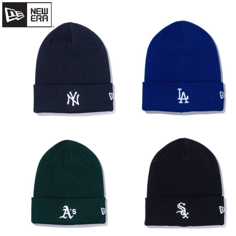 NEWERA ニューエラ ニット帽 ビーニー ベーシック カフニット コットン 綿 ニットキャップ 帽子 MLB メジャーリーグ ロゴ 刺繍 メンズ レディース ユニセックス フリーサイズ ヤンキース ドジャース アスレチックス ホワイトソックス