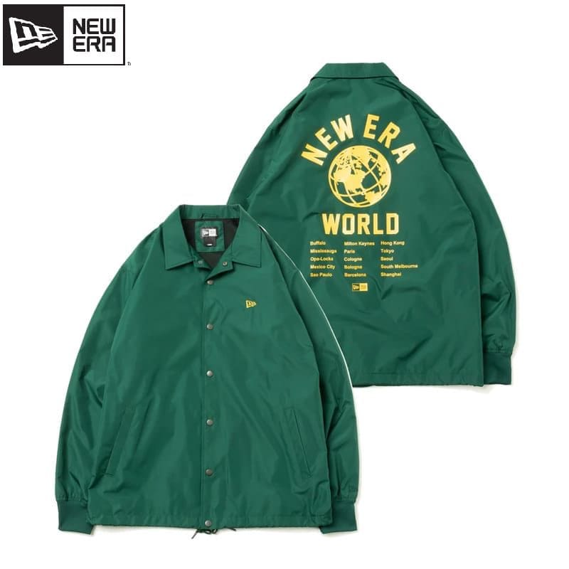 NEW ERA ニューエラ コーチ ジャケット World Tour ワールドツアー ウインドブレーカー アウター 軽量 スポーツ 秋 冬 ユニセックス メンズ レディース M L 緑 ダーク グリーン