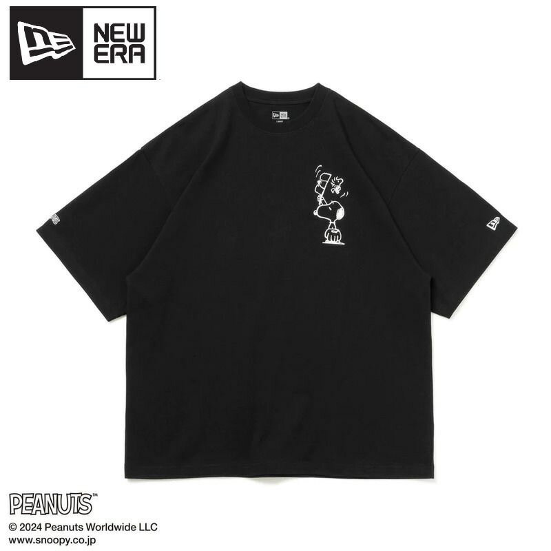 NEWERA ニューエラ PEANUTS ピーナッツ コラボ スヌーピー ウッドストック 半袖 Tシャツ ティーシャツ 半袖Tシャツ オーバーサイズ プリント ロゴ キャラクター グッズ ユニセックス メンズ レディース 黒 ブラック