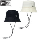 NEWERA ニューエラ バケット ハット 帽子 バケハ コードストラップ ヒモ付き 刺繍 ロゴ ローアングル ユニセックス レディース メンズ アイボリー オフホワイト 黒 ブラック 14109568 14109569