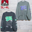 【送料無料】大きいサイズ メンズ ベンデイビス BEN DAVIS グラフィティ プリント 長袖 Tシャツ ロンT トップス カーキ グリーン チャコール キングサイズ 3L 4L