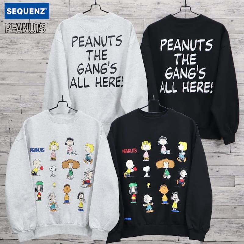 Rakuten - 【送料無料】メンズ スヌーピー PEANUTS 長袖 トレーナー スウェット SEQUENZ シークエンズ プリント 裏起毛 キャラクター レディース ユニセックス ライトグレー 黒 ブラック