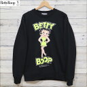 メンズ ベティ・ブープ BETTY BOOP 長袖 スウェット トレーナー プリント ネオンカラー 裏毛 ユニセックス レディース 黒 ブラック イエロー