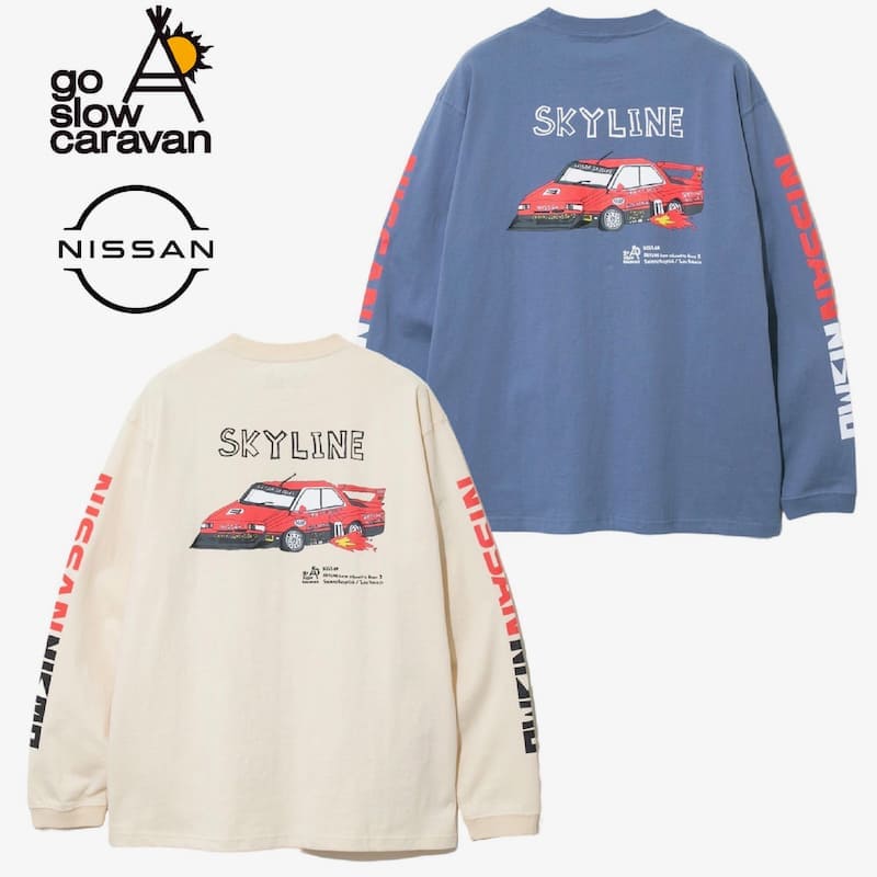 【送料無料】メンズ ゴースローキャラバン go slow caravan NISSAN 日産 ニッサン コラボ 長袖 Tシャツ ティーシャツ スカイラインスーパーシルエット ユニセックス レディース