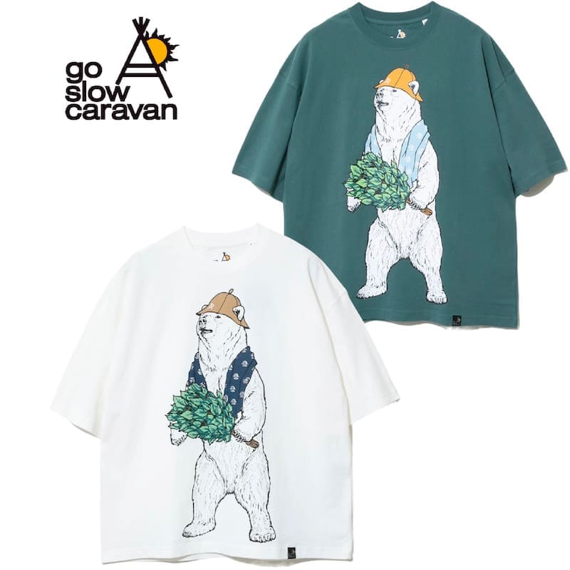 【送料無料】メンズ ゴースローキャラバン go slow caravan 半袖 Tシャツ 半袖Tシャツ ティーシャツ サウナ クマ 熊 ヴィヒタ ロウリュ ユニセックス レディース 白 ホワイト ブルー グリーン