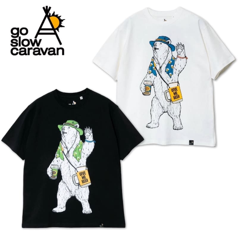 【送料無料】メンズ ゴースローキャラバン フェス クマ 熊 半袖 Tシャツ 半袖Tシャツ ティーシャツ go slow caravan アニマル プリント ユニセックス レディース コットン 白 ホワイト 黒 ブラック