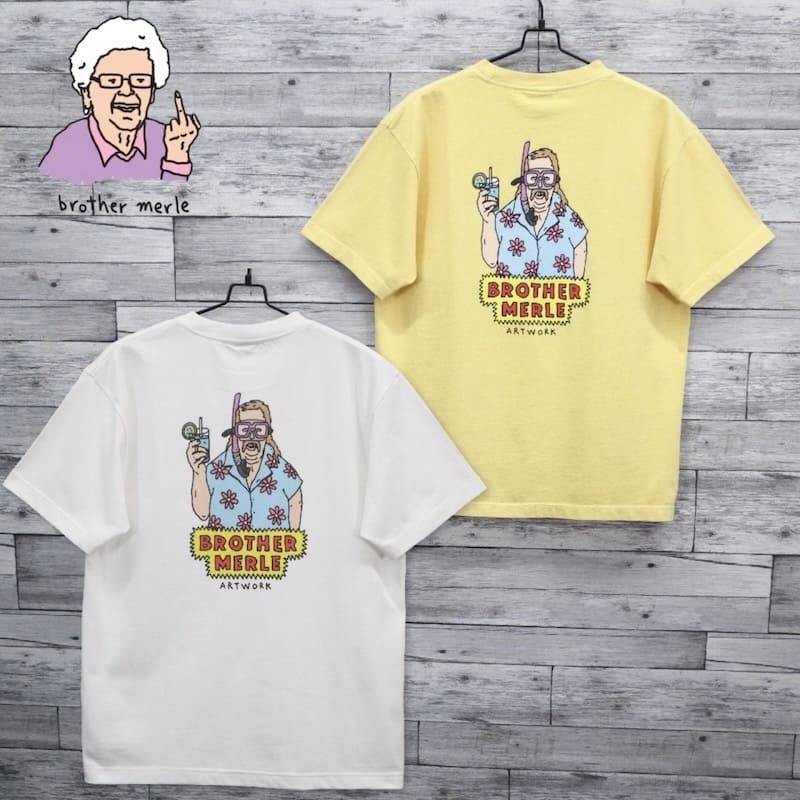Rakuten - 【送料無料】メンズ ブラザーマール BROTHER MERLE 半袖 Tシャツ 半袖Tシャツ ティーシャツ グラフィック ハワイ ハワイアン プリント ピグメント加工 ユニセックス レディース 白 ホワイト 黄色 イエロー