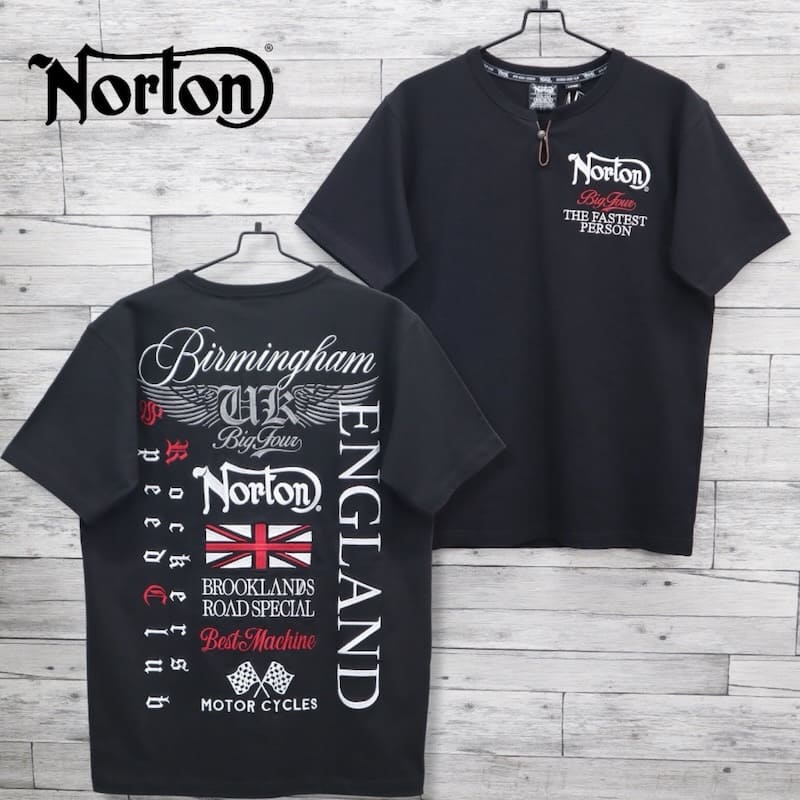 【送料無料】メンズ Norton ノートン 半袖 Tシャツ 半袖Tシャツ ティーシャツ ヘンリーネック キーネック バック 刺繍 MAXシリーズ アメカジ バイカー ユニセックス レディース 黒 ブラック