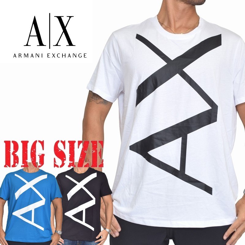 アルマーニエクスチェンジ A/X ARMANI EXCHANGE ビッグロゴ クルーネック 半袖Tシャツ SLIM FIT 白 青 黒 XL XXL 大きいサイズ メンズ