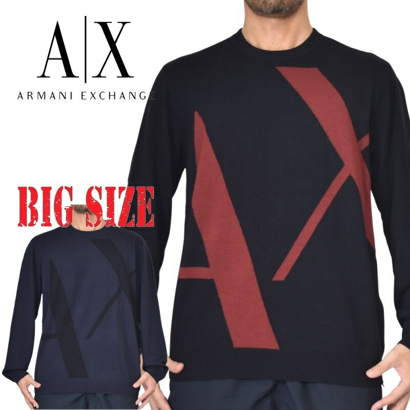 アルマーニエクスチェンジ A/X ニット セーター クルーネック プルオーバー ネイビー 黒 ブラック ARMANI EXCHANGE XL XXL