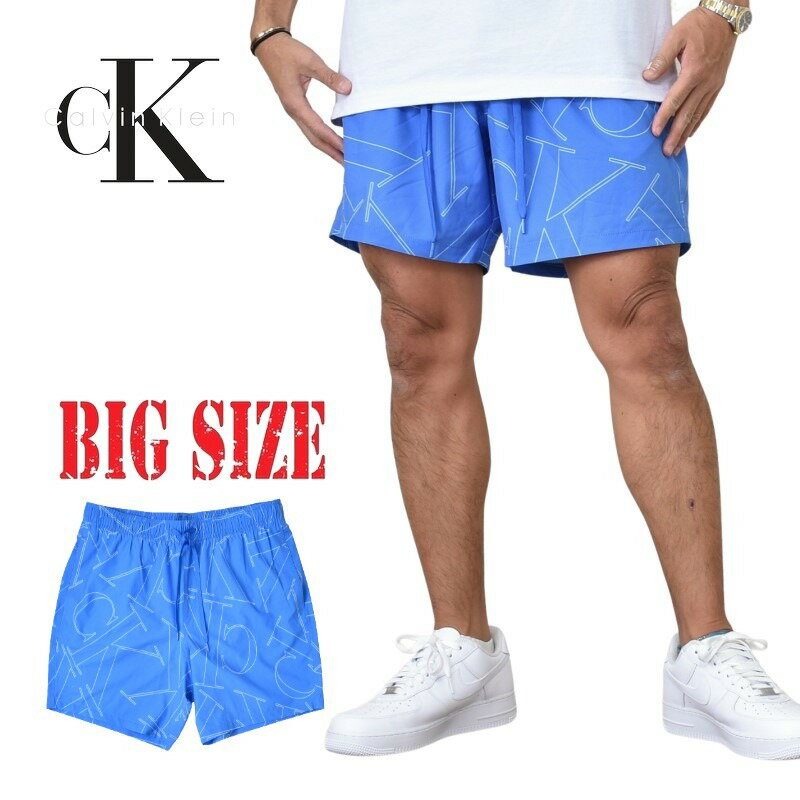 CK カルバンクライン Calvin Klein 総柄 スイムショーツ 水陸両用 ハーフパンツ メッシュ 水着 サポーター付き XL XXL 大きいサイズ メンズ あす楽