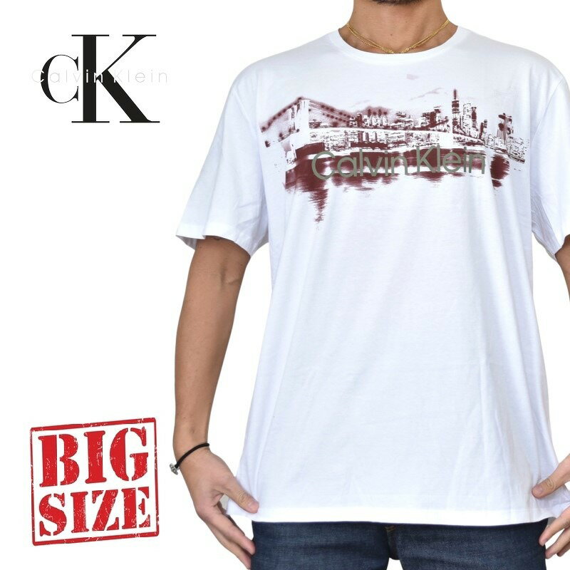 カルバン・クライン Tシャツ メンズ CK カルバンクライン Calvin Klein クルーネック 半袖Tシャツ ロゴプリント 白 ホワイト XXL 大きいサイズ メンズ