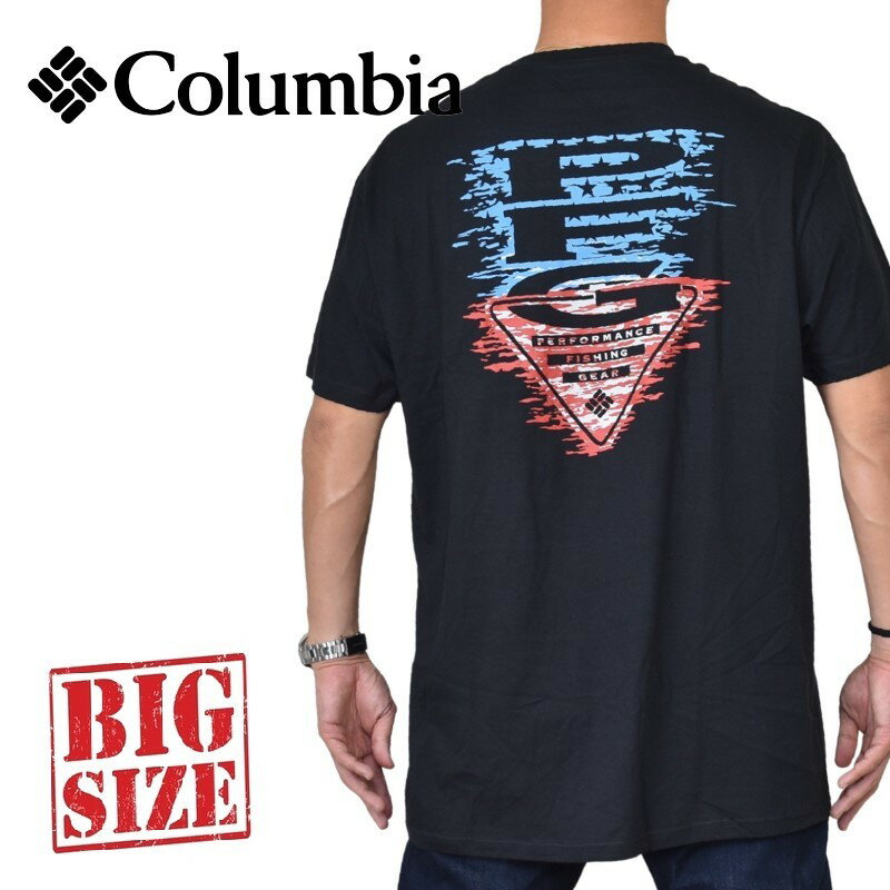 コロンビア Tシャツ メンズ 大きいサイズ メンズ Columbia コロンビア 半袖Tシャツ バックプリント 黒 ブラック USAモデル XL XXL XXXL XXXXL