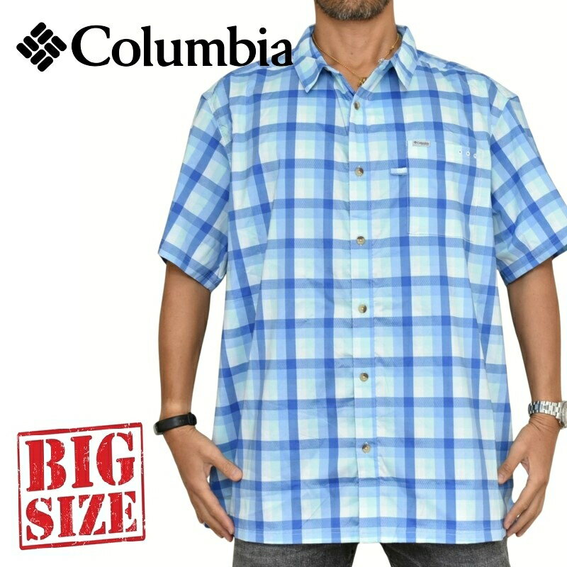 大きいサイズ メンズ Columbia コロンビア 半袖シャツ UVカット フィッシング 釣り チェック柄 PFG Sup..
