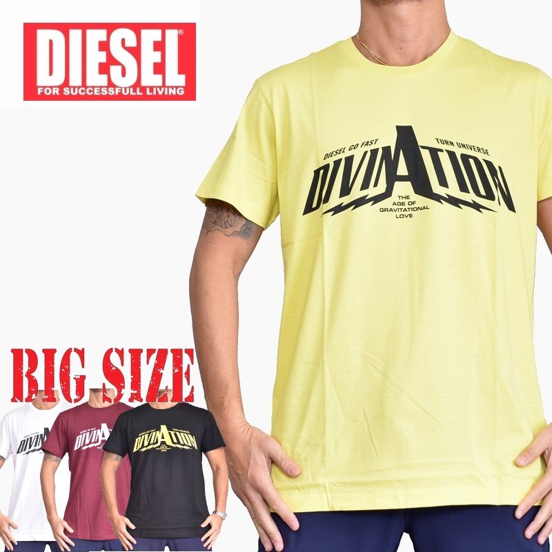 DIESEL ディーゼル 半袖 クルーネック Tシャツ T-DIEGO-B16 黒 白 黄 XXL 大きいサイズ メンズ