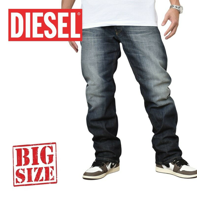 DIESEL ディーゼル STRAIGHT ストレート デニムパンツ ジーンズ ストレッチ LARKEE 009EP STRETCH ウォッシュ ユーズド加工 38 40インチ 大きいサイズ メンズ あす楽