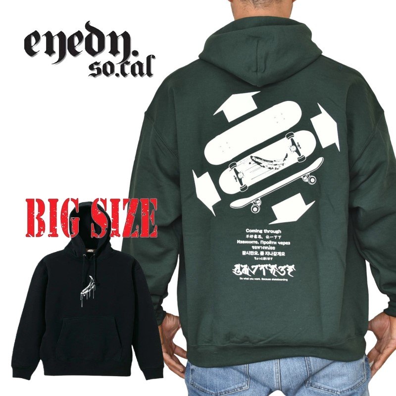 EYEDY アイディー BNN パーカー プルオーバー スウェット 裏起毛 黒 ブラック 緑 グリーン XL XXL 大きいサイズ メンズ