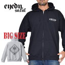 大きいサイズ メンズ EYEDY アイディー LINE LOGO ロゴ パーカー フルジップ スウェット 裏起毛 黒 ブラック グレー XL XXL(4)