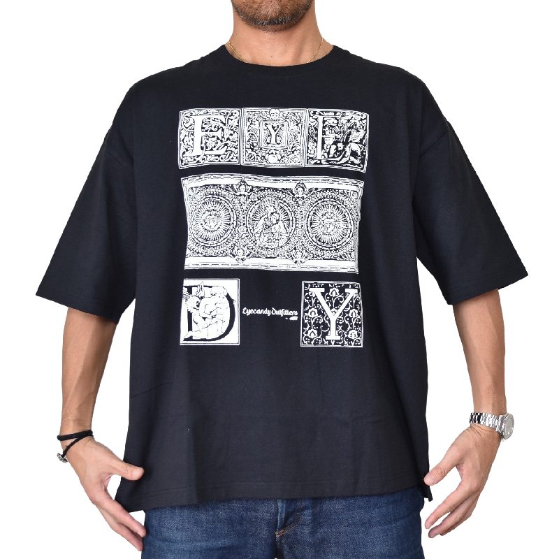 EYEDY アイディー GOTHIC 半袖Tシャツ ビッグシルエット 黒 白 ブラック ホワイト ベージュ XL XXL [M便 1/1]