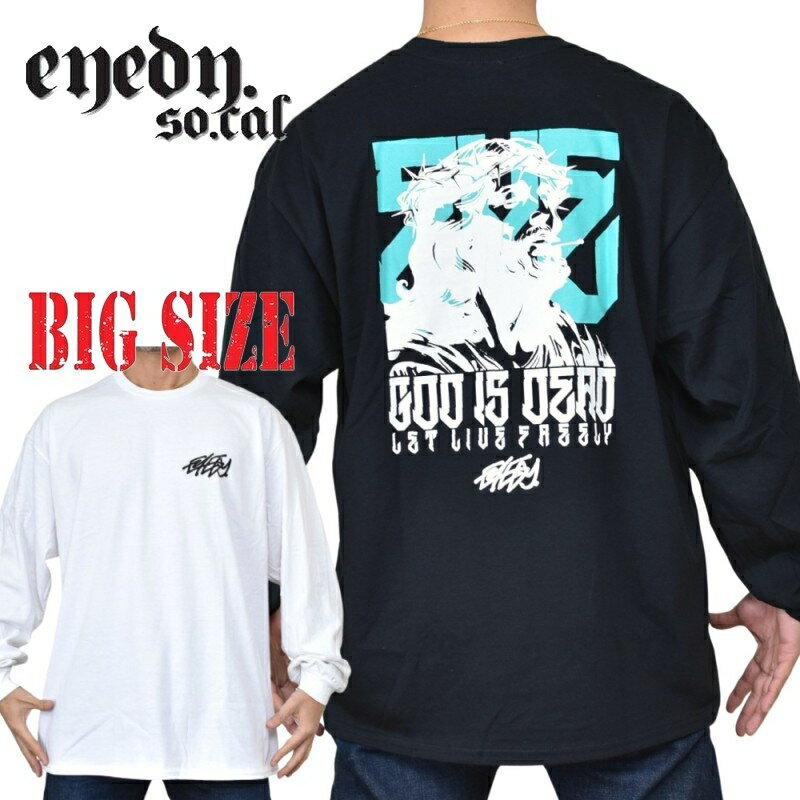 拉鏈 - 大きいサイズ メンズ EYEDY アイディー GOD IS DEAD ロンT 長袖Tシャツ 黒 ブラック 白 ホワイト XXL XXXL