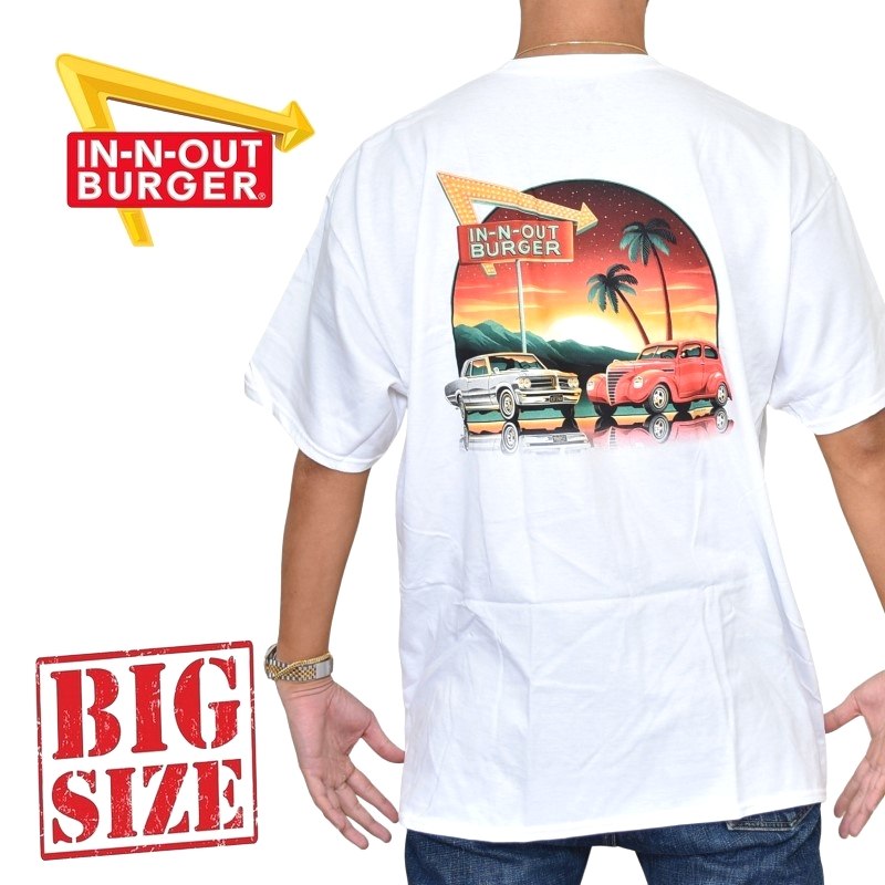 IN-N-OUT BURGER インアンドアウトバーガー 半袖Tシャツ カリフォルニア CALIFORNIA FRESSH NEW YEAR 白 ホワイト XL XXL XXXL 大きいサイズ メンズ