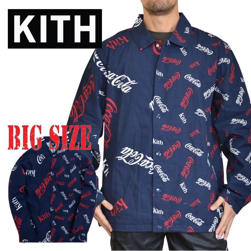 大きいサイズ メンズ KITH NYC キース キス コットンコーチジャケット シャツジャケット コカ・コーラ Coca-Cola x Mitchell & Ness Coke Coaches Jacket Navy XXL あす楽