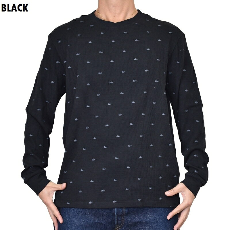 大きいサイズ メンズ ラコステ Lacoste クルーネック ワッフルロンT 長袖Tシャツ 総柄 Cotton Lounge T-Shirt XL XXL — vista 2