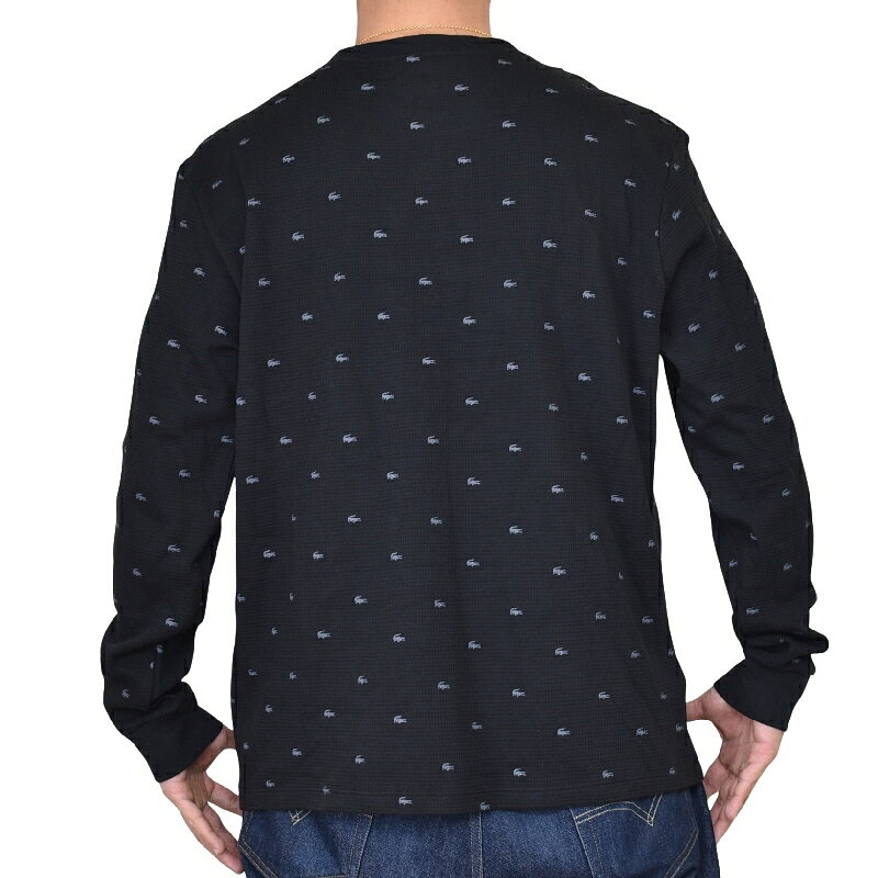 大きいサイズ メンズ ラコステ Lacoste クルーネック ワッフルロンT 長袖Tシャツ 総柄 Cotton Lounge T-Shirt XL XXL — vista 3