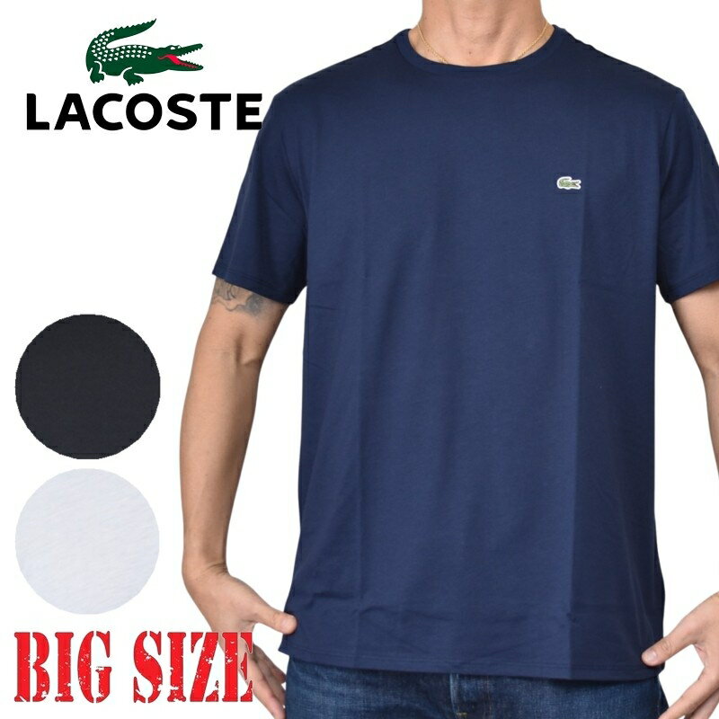 大きいサイズ メンズ Lacoste ラコステ クルーネック 半袖Tシャツ ブラック 黒 ホワイト 白 REGULAR FIT XXL XXXL XXXXL