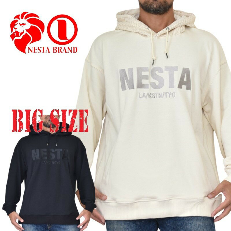 NESTA BRAND ネスタブランド パーカー スウエット プルオーバー 異素材 フード ニット 切替 黒 ブラック オフホワイト XXL XXXL 大きいサイズ メンズ あす楽