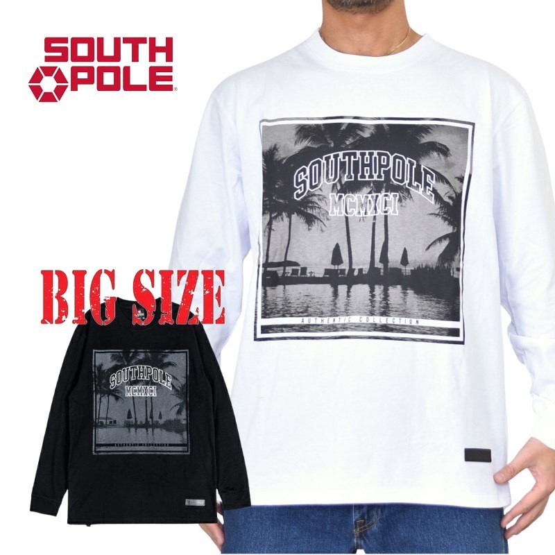 SOUTHPOLE サウスポール ロンT 長袖Tシャツ 西海岸フォトグラフ ヘビーウェイト 白 黒 ブラック ホワイト XXL XXXL 大きいサイズ メンズ