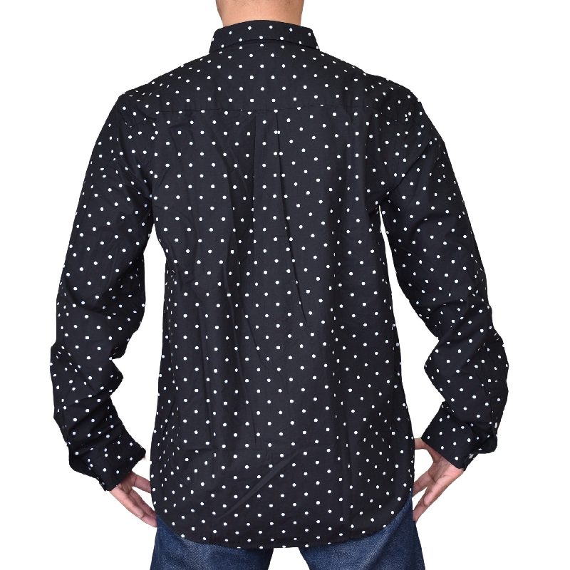 大きいサイズメンズ STUSSY ステューシー ドット柄 長袖シャツ ワンポイント刺繍 ボタンダウン 黒 ブラック グレー XL XXL