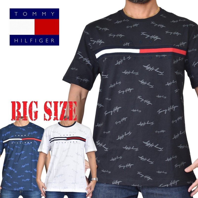 大きいサイズ メンズ TOMMY HILFIGER トミーヒルフィガー ロゴ刺繍 半袖Tシャツ 白 ネイビー TINO XL XXL XXXL