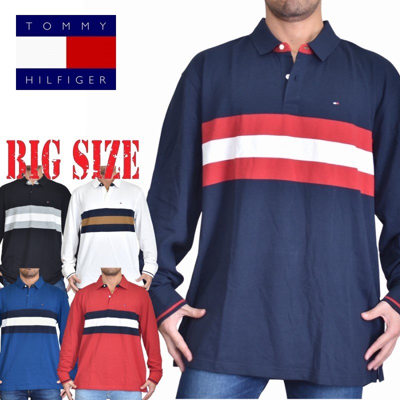 トミー ヒルフィガー ポロシャツ メンズ 大きいサイズ メンズ TOMMY HILFIGER トミーヒルフィガー ボーダー 長袖ポロ ラガーシャツ XL XXL XXXL あす楽