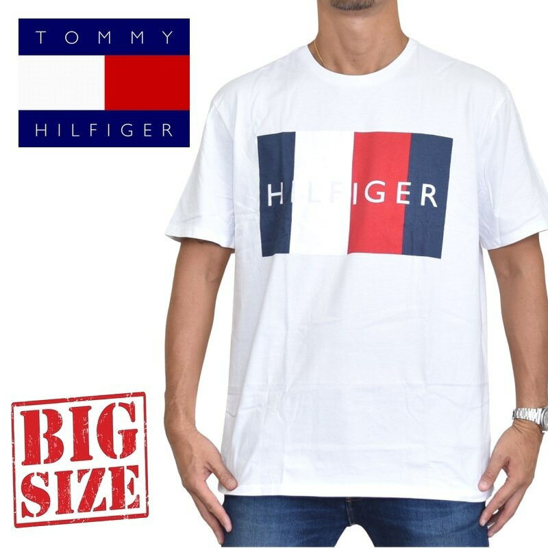 大きいサイズ メンズ TOMMY HILFIGER トミーヒルフィガー 半袖Tシャツ クルーネック ロゴプリント 白 ホワイト XL XXL