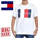 大きいサイズ メンズ TOMMY HILFIGER トミーヒルフィガー 半袖Tシャツ クルーネック ロゴプリント 白 ホワイト XL XXL