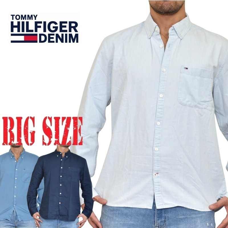 大きいサイズ メンズ トミーヒルフィガーデニム 長袖 シャツ ボタンダウン ポケット ワンポイント TOMMY HILFIGER DENIM XL XXL XXXL あす楽